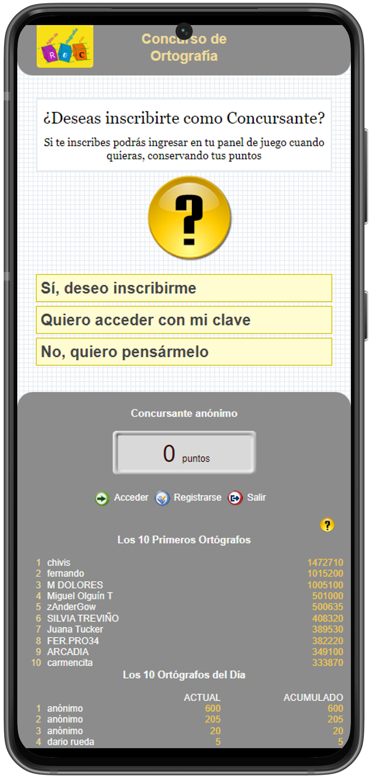 App Concurso de Ortografía (Android)